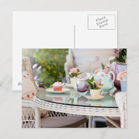 Aftermiddagthee en koekjes in de tuin briefkaart (Voorkant / Achterkant)