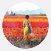 Afternoon in the Tulip Fields Ronde Sticker (Voorkant)