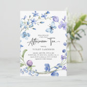 Afternoon Tea Blue Wildflower Wreath Baby shower Kaart (Staand voorkant)