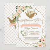 Afternoon Tea Luxury Blush Floral Baby shower Kaart (Voorkant / Achterkant)