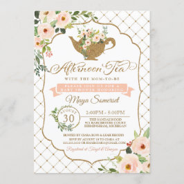 Afternoon Tea Luxury Blush Floral Baby shower Kaart