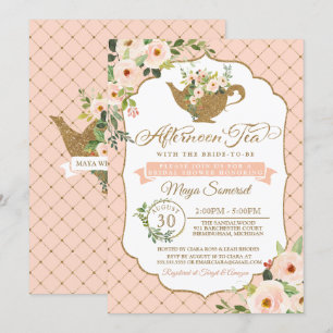 Afternoon Tea Luxury Blush Floral Vrijgezellenfees Kaart