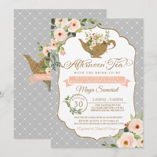 Afternoon Tea Luxury Blush Floral Vrijgezellenfees Kaart (Voorkant / Achterkant)