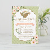 Afternoon Tea Luxury Blush Mint Floral Baby shower Kaart (Staand voorkant)