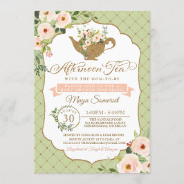 Afternoon Tea Luxury Blush Mint Floral Baby shower Kaart