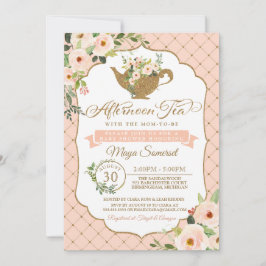 Afternoon Tea Luxury Blush Pink Floral Baby shower Kaart