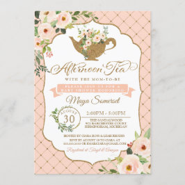 Afternoon Tea Luxury Blush Pink Floral Baby shower Kaart