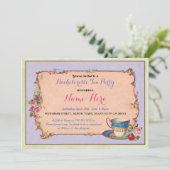 Afternoon Tea Party Bachelorette Paarse Uitnodigen Kaart (Staand voorkant)