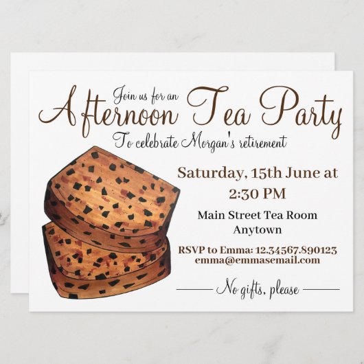 Afternoon Tea Party Douche Welsh Bara Brith Brood Kaart (Voorkant / Achterkant)