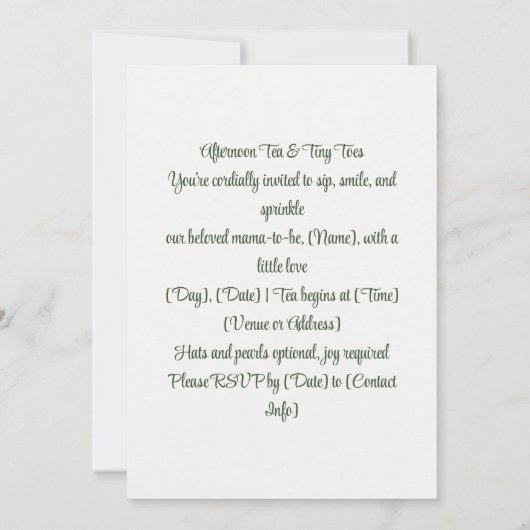 Afternoon Tea & Tiny Toes Sprinkle | tuinkant Kaart (Achterkant)
