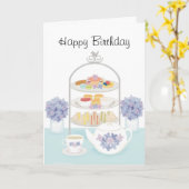 Afternoon Tea Verjaardag met Hydrangea Bloemen Kaart (Gele Bloem)