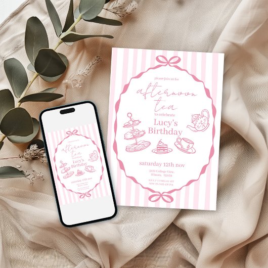 Afternoon Tea Verjaardag | Pink Tea Party Kaart