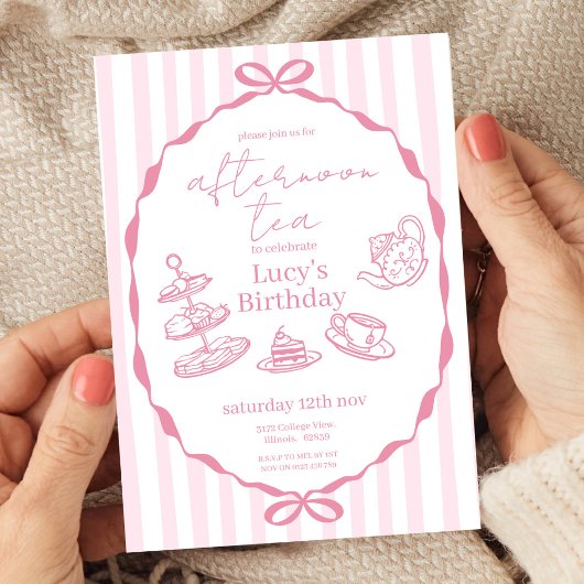 Afternoon Tea Verjaardag | Pink Tea Party Kaart