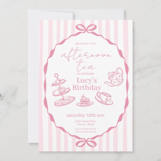 Afternoon Tea Verjaardag | Pink Tea Party Kaart (Voorkant)