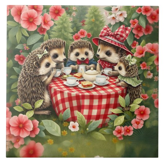 Afternoon Tea with Hedgehogs in Country Garden Tegeltje (Voorkant)