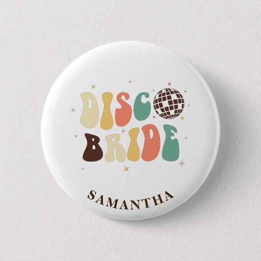 Aftrapfeestje Disco Bruid Naam Retro Op Maat Ronde Button 5,7 Cm (Voorkant)