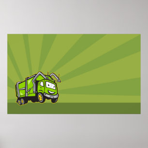 Afval Collectie Afvalafval Rubbish Truck Cartoon Poster