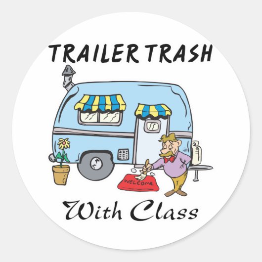 afval van een trailerpark met klasse ronde sticker (Voorkant)