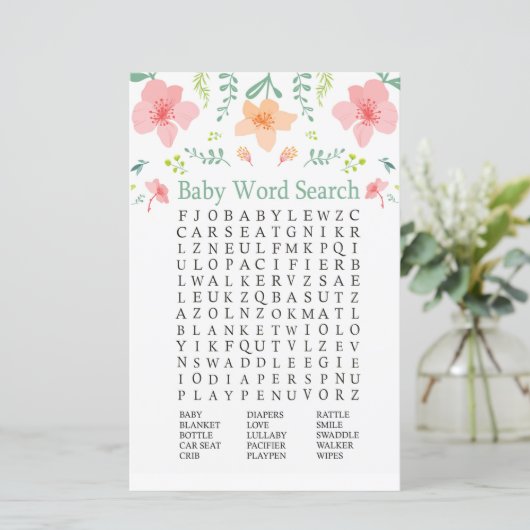 Afvalbloemen Baby shower Word Search Game (Staand voorkant)
