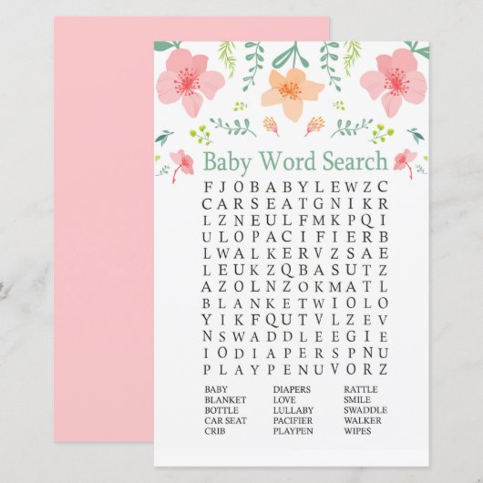 Afvalbloemen Baby shower Word Search Game (Voorkant / Achterkant)