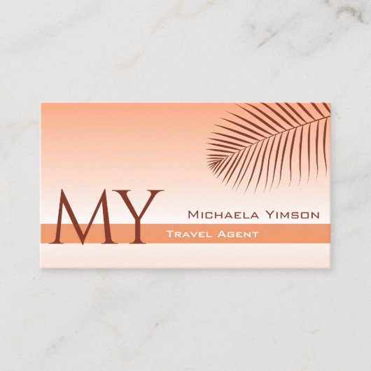 Afvalkoraalgradiënt palmleder monogram en foto's visitekaartje (Voorkant)