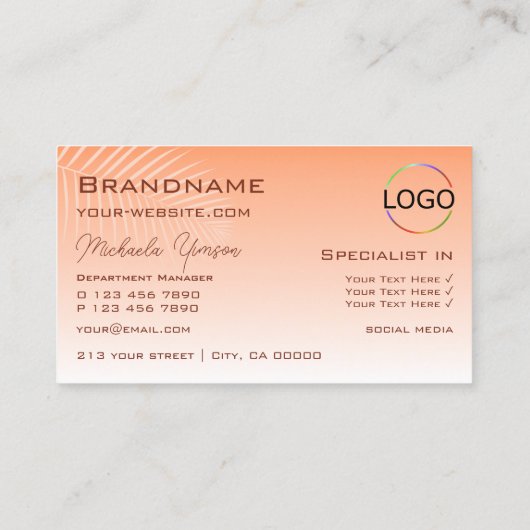 Afvalkoraalgradiënt palmpitmonogram en Logo Visitekaartje (Achterkant)