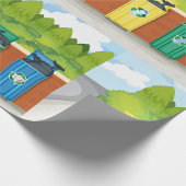 Afvalscheiding met kleurcodering op afvalbakken cadeaupapier