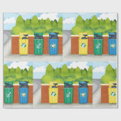 Afvalscheiding met kleurcodering op afvalbakken cadeaupapier (Vlak)