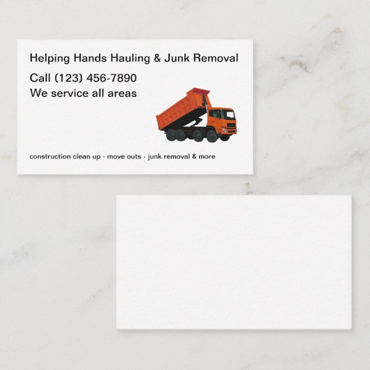 Afvalverwijdering en -verplaatsing eenvoudig visitekaartje (Voorkant / Achterkant)
