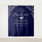 Afwastudeer Modern Blauw Zilver Afstudeerachtergro Wandkleed (Voorkant)