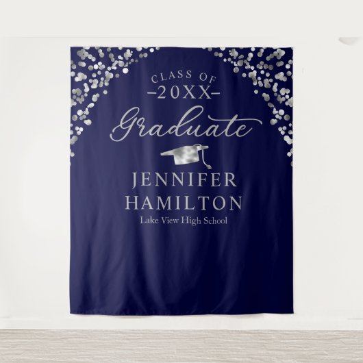 Afwastudeer Modern Blauw Zilver Afstudeerachtergro Wandkleed (Voorkant)