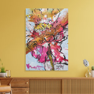 Afwelkende Zinnia 001 Schilderij / Kunstenaar Larr Canvas Afdruk