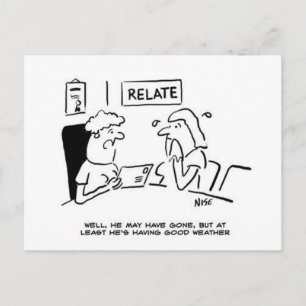 Afwezige echtgenoot stuurt een ansichtkaart. briefkaart