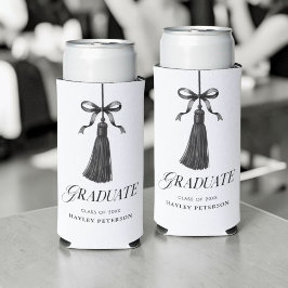 Afwijdingsgeschenk met zwarte strik en kwast voor  seltzer blikjeskoeler