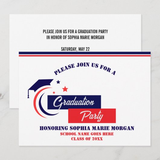 Afwijdingskaart Blauwe Rode Witte Afstuderen Kaart (Voorkant / Achterkant)