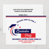 Afwikkeling Blauwe Rode Witte Afstuderen Uitnodigi Kaart (Voorkant / Achterkant)