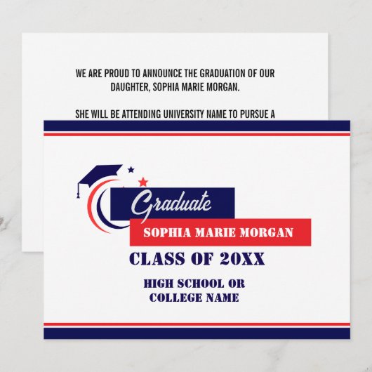 Afwikkelingsblauw Rood Wit Afstudeerbericht Kaart (Voorkant / Achterkant)