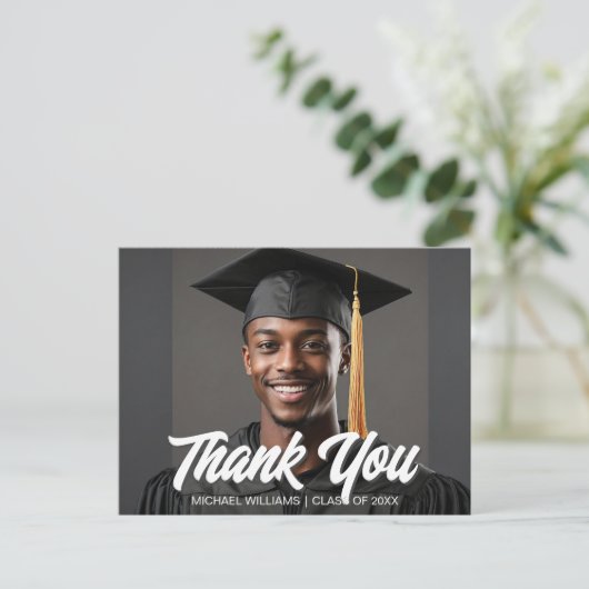 Afwikkelingsfoto in vet script Afstudeerbedankt Briefkaart (Staand voorkant)