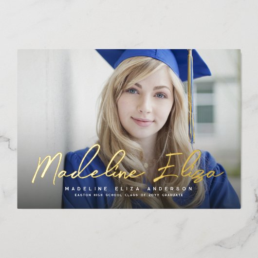 Afwikkelingsnaam handtekening script foto afstuder folie uitnodiging (Voorkant)