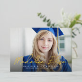 Afwikkelingsnaam handtekening script foto afstuder folie uitnodiging (Staand Voorkant)