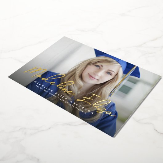 Afwikkelingsnaam handtekening script foto afstuder folie uitnodiging (Gedraaid)