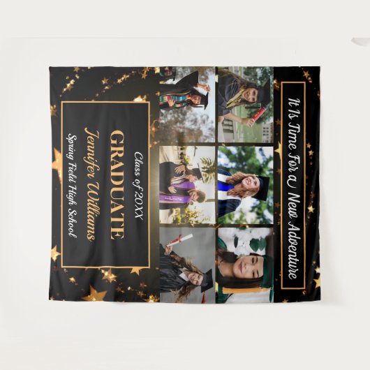 Afwstuderen Aangepaste foto collage Naam Klas Jaar Wandkleed (Voorkant (horizontaal))