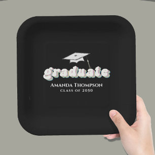 Afwstuderen Zwart Afgestudeerd Retro Typografie Ee Papieren Bordje
