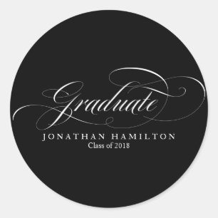 Afwstuderen Zwart & Wit Fancy Script Afstuderen Ronde Sticker