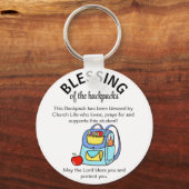 Afzegelen van de labels met cadeautjes in rugzakke sleutelhanger (Voorkant)