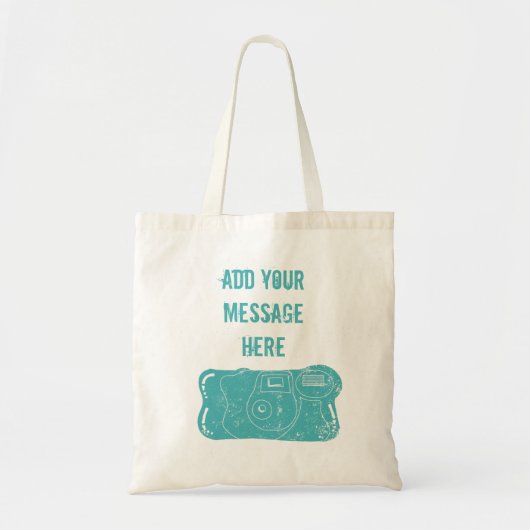 Afzetbare camera Aangepast bericht Blauwgroen blau Tote Bag (Voorkant)