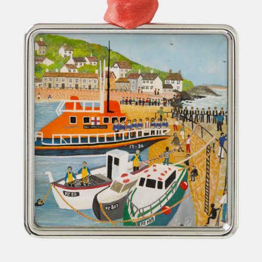 Afzinking van de reddingsboot in Mousehole Metalen Ornament (Voorkant)