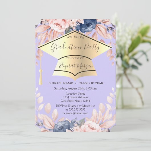 Afzuigkap, bloemen Paars Afstuderen Kaart (Staand voorkant)