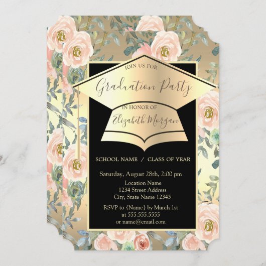 Afzuigkap, bloemen Roos Gold Afstuderen Kaart (Voorkant / Achterkant)