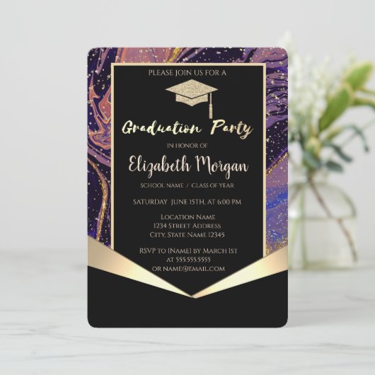 Afzuigkap, Confetti Stone Marble Afstuderen Kaart (Staand voorkant)